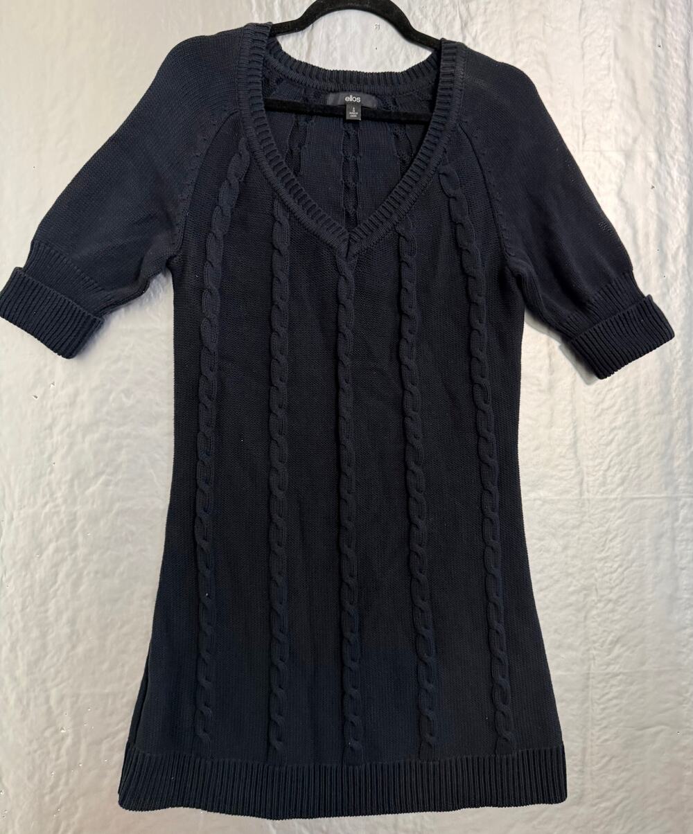 Ellos Women’s Size S 12 Black Cable Knit V-Neck Sweater Tunic